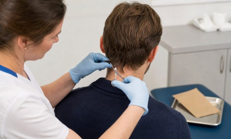 Entnahme einer Haarprobe für den Abstinenznachweis [Bildinhalt mit KI erstellt]