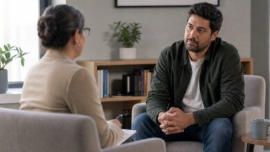 Psychotherapeutisches Beratungsgespräch [Bildinhalt mit KI erstellt]
