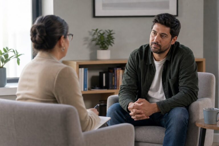 Psychotherapeutisches Beratungsgespräch [Bildinhalt mit KI erstellt]