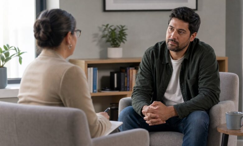 Psychotherapeutisches Beratungsgespräch [Bildinhalt mit KI erstellt]