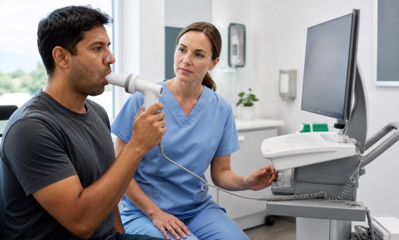Lungenfunktionstest in einer pneumologischen Praxis [Bildinhalt mit KI erstellt]